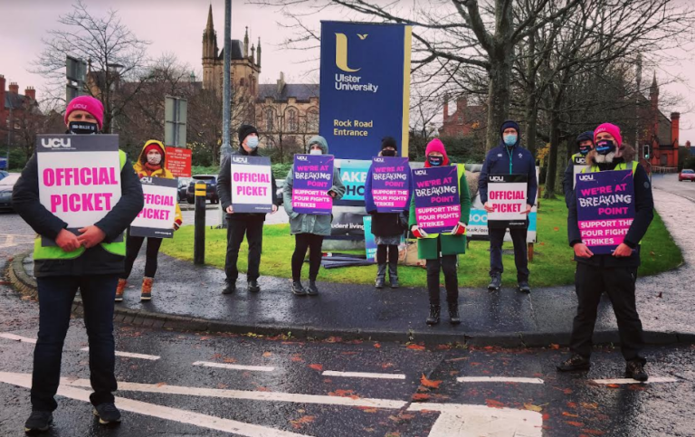 Strikers with Picket Signs Magee University 1 December 2021